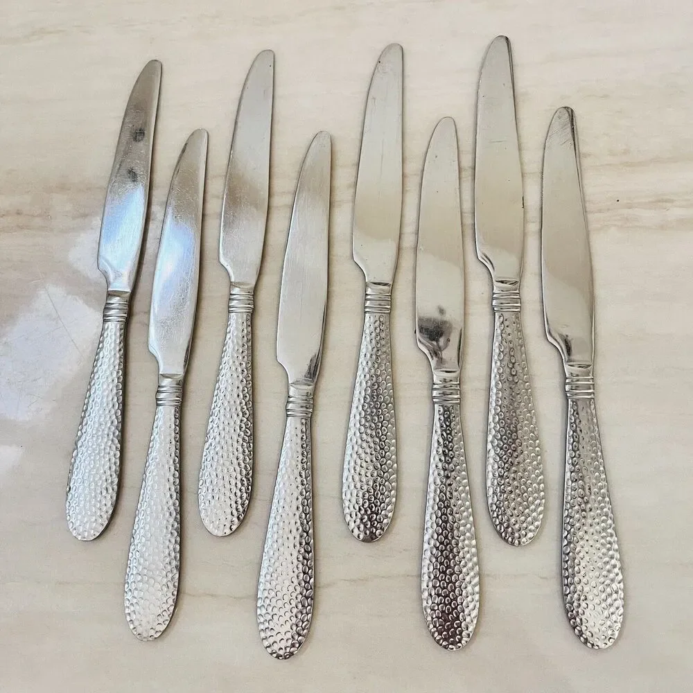 8pc TOWLE Logan Hammer Ring Stainless Hammered Solid Dinner Knives 9 3/8